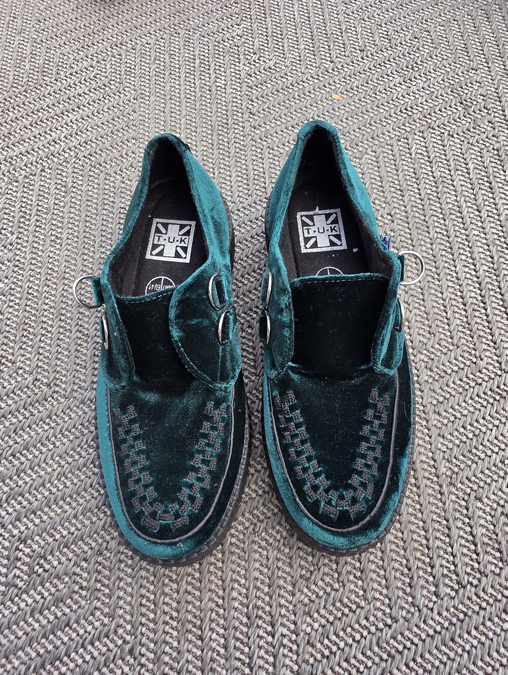 T.U.K Teal Velvet Creeper Loafers with Ring Accents